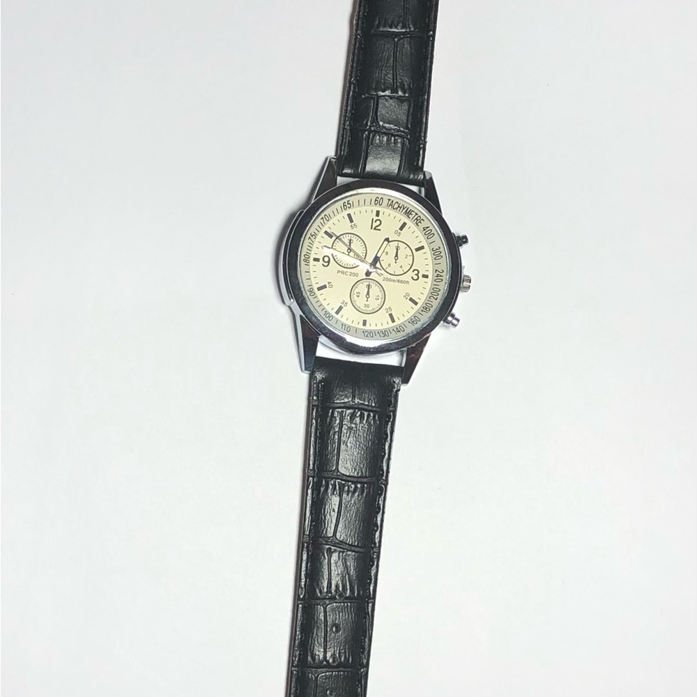 Black and Cream Leather Strap Watch